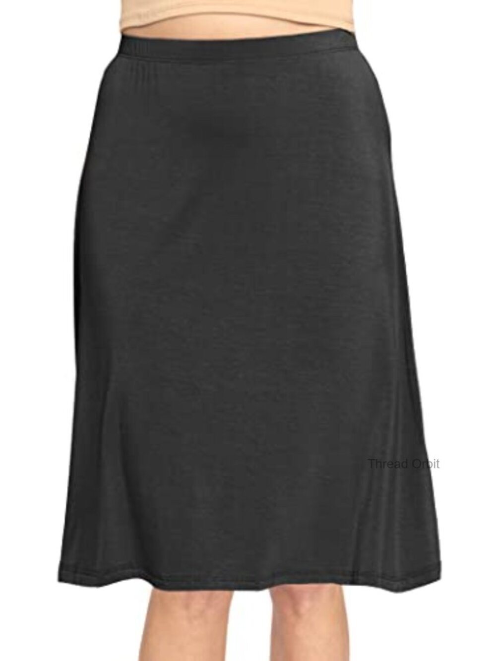 A-Line Midi Knee Ankle Skirt Elastic Waist Rayon Spandex Womens Work Church